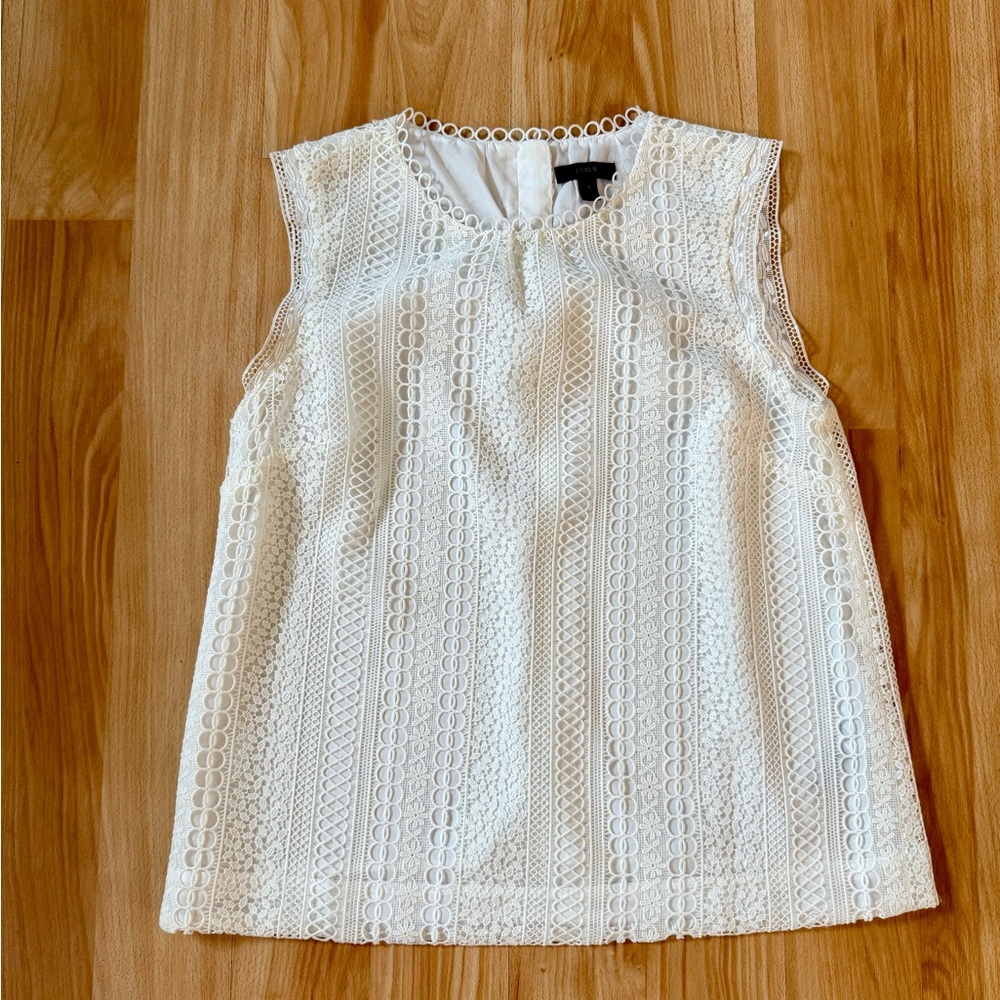 J. Crew White Lace Sleeveless Blouse